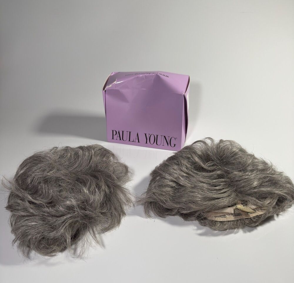 Vintage Paula Young Gentry II Wig Gray Mix Short Curly Synthetic Wig LOT of 2